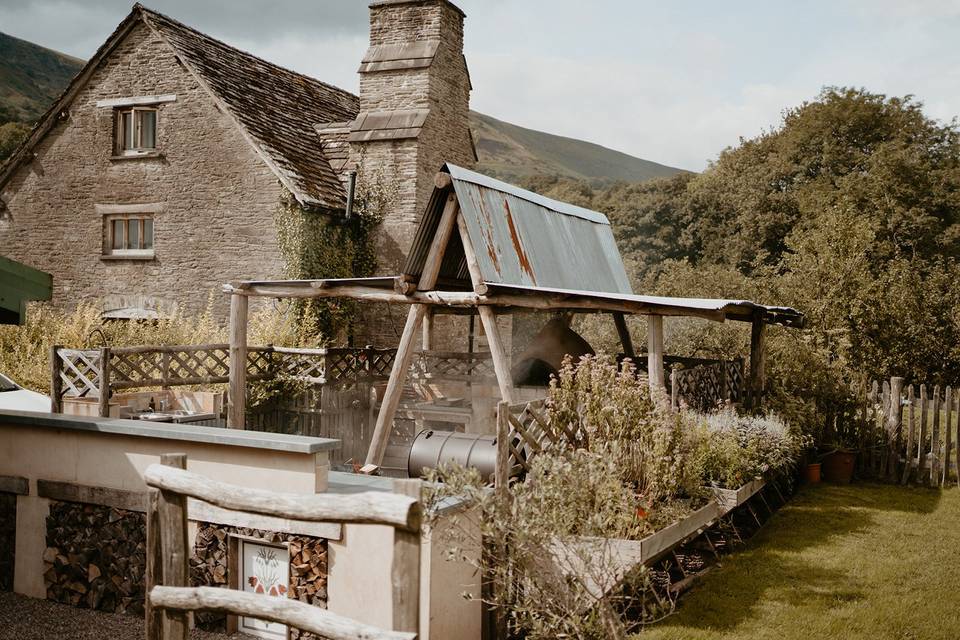 The outdoor kitchen.