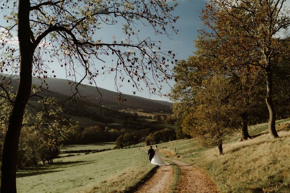 Walking down the drive.