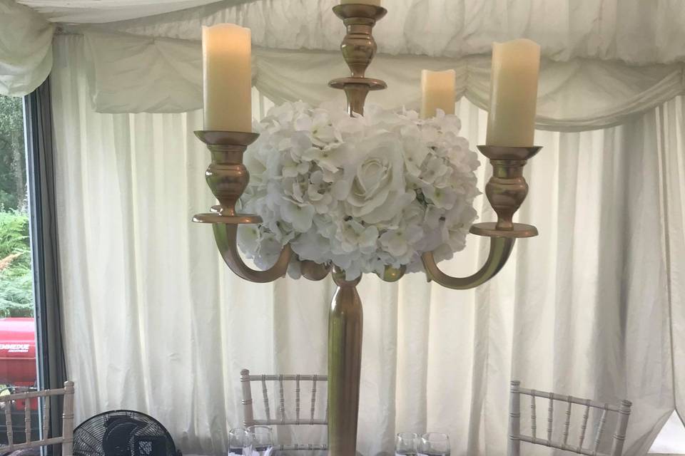 Gold Candleabra Centerpiece