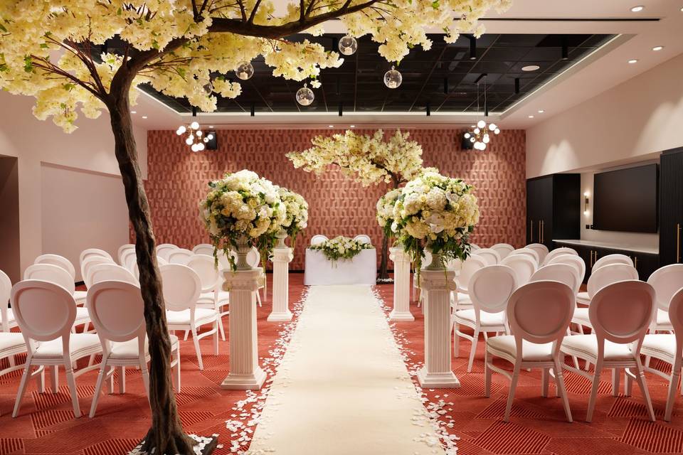 Ceremony with blossom trees