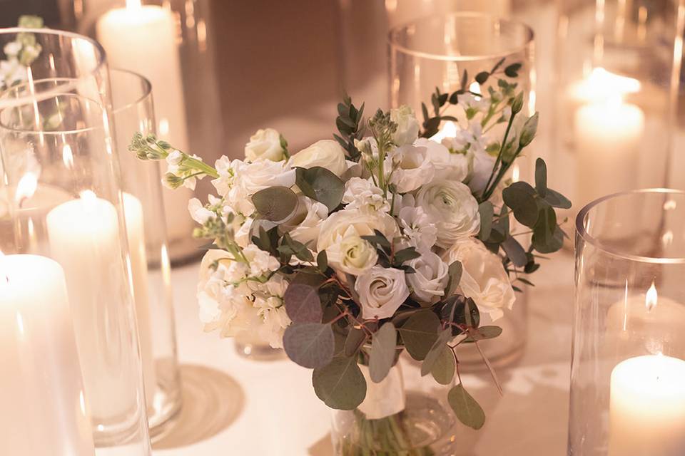 Bridal bouquet and candles