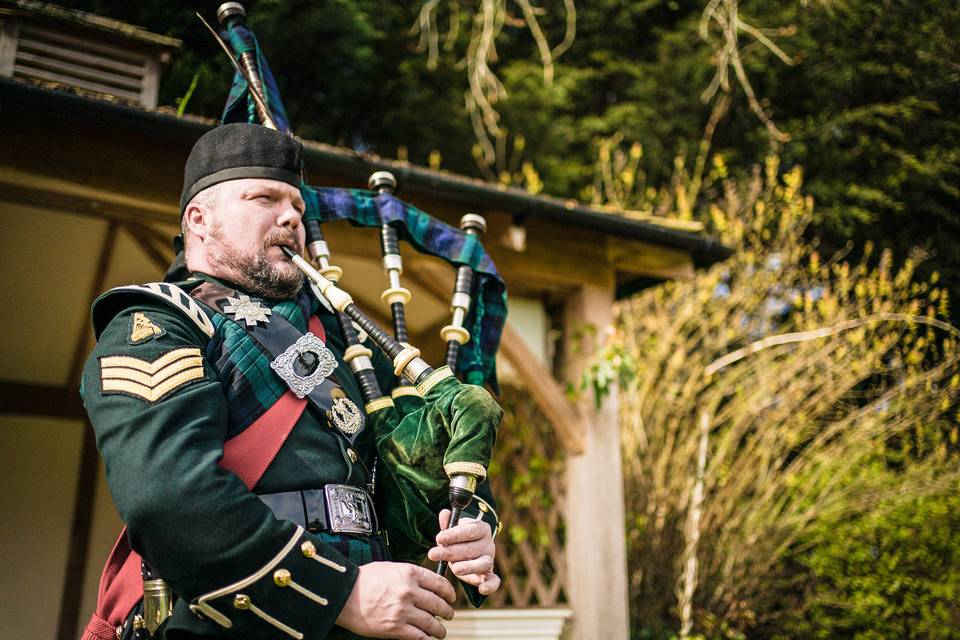 Playing the bagpipes