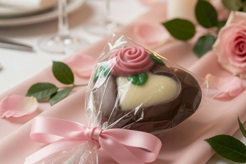 Chocolate heart with rose