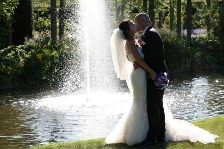 Bride & Groom by the fountain