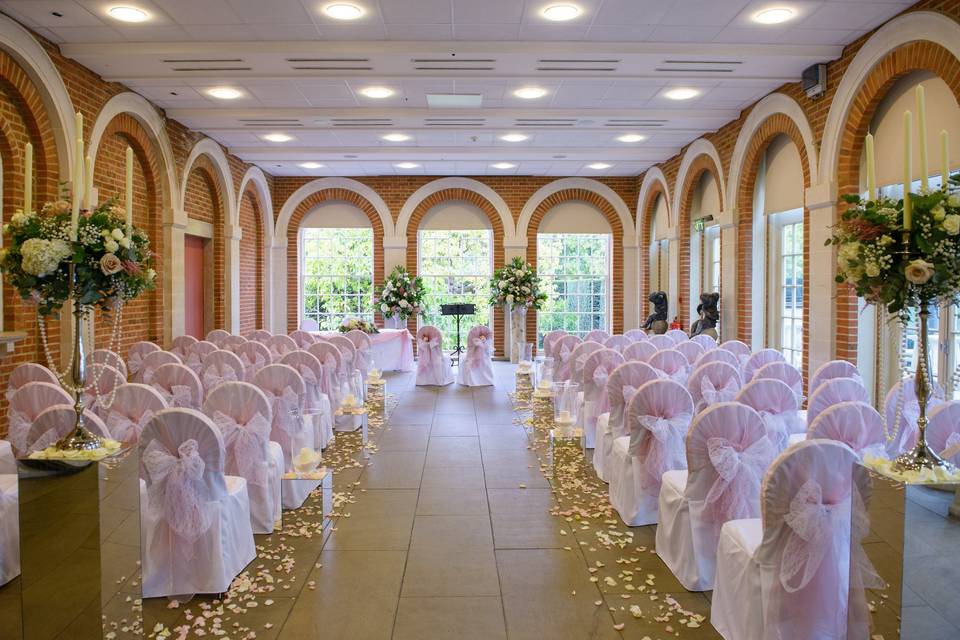 The Orangery laid for a Christmas Ceremony