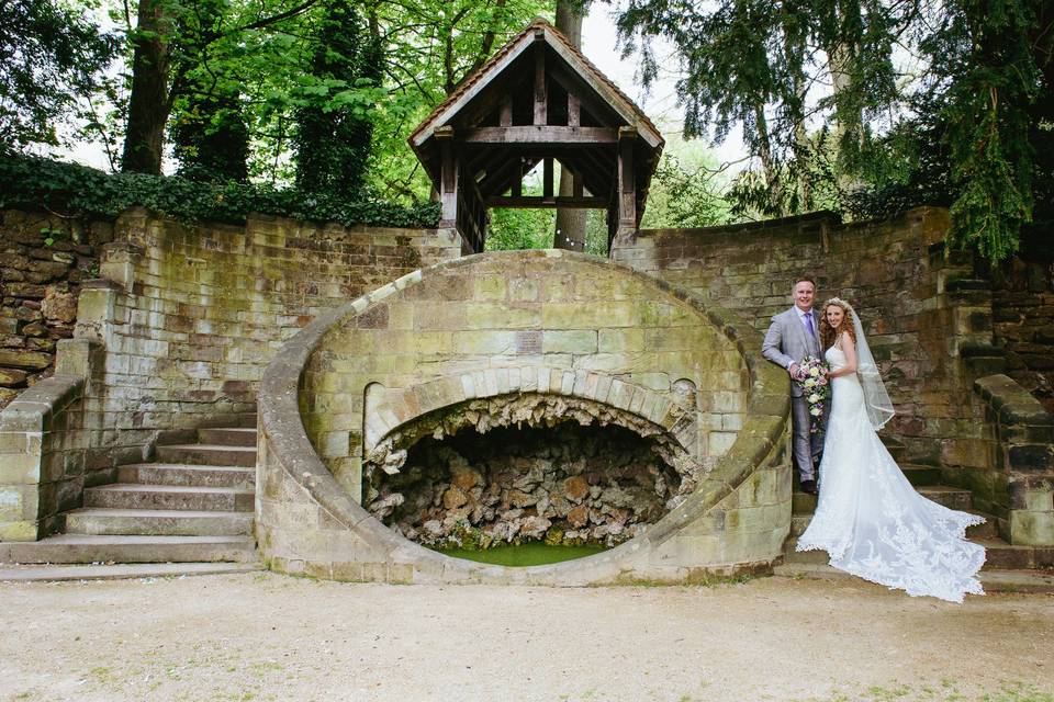 Bride & groom at Moor Hall Hot