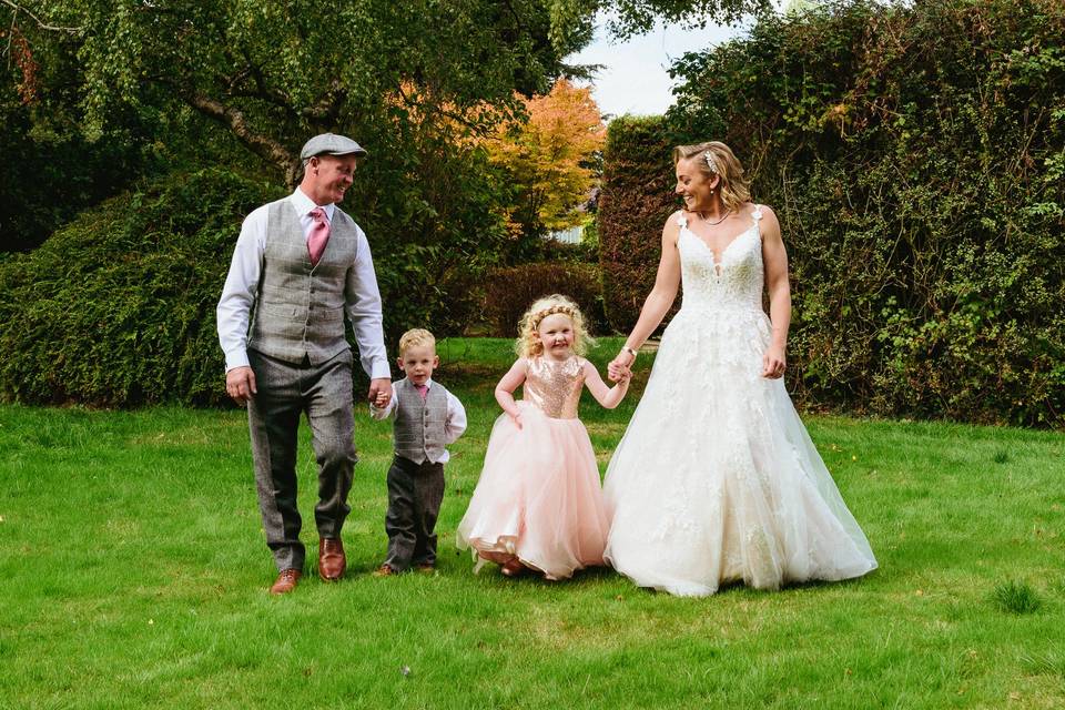 Family talking a stroll