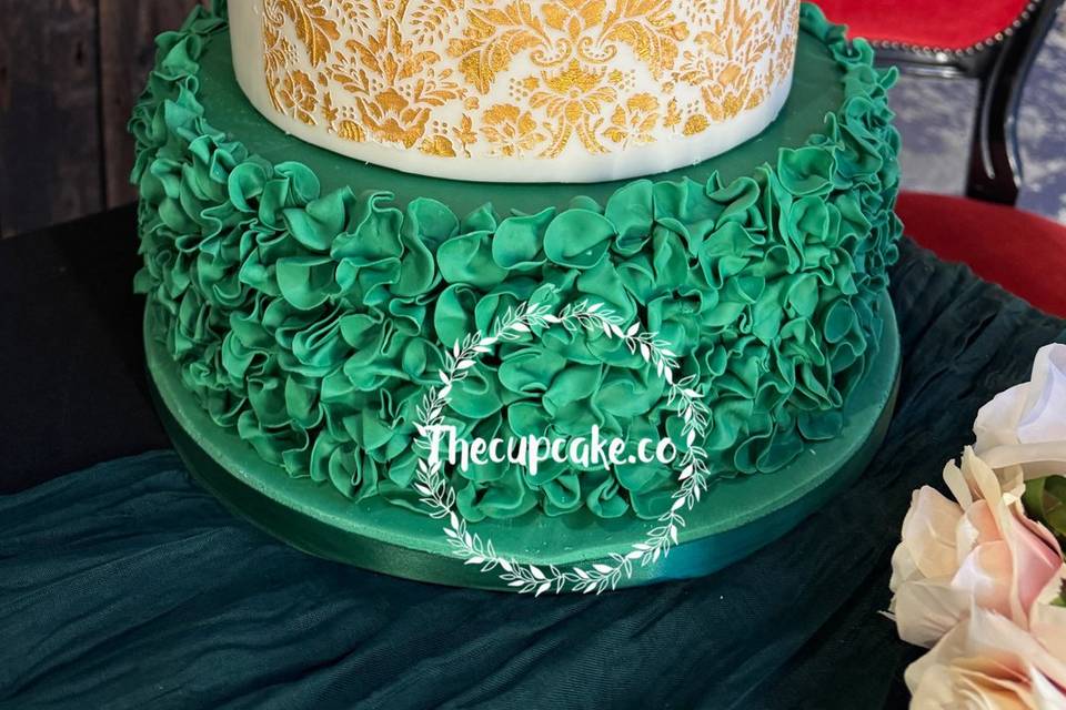 Green and gold 3 tier ruffle c