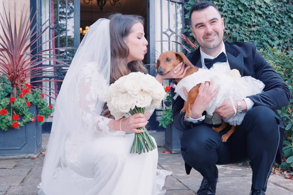 Bride and Groom with their dog