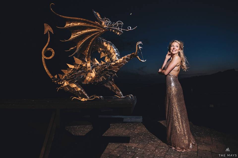 Gold dress welsh dragon