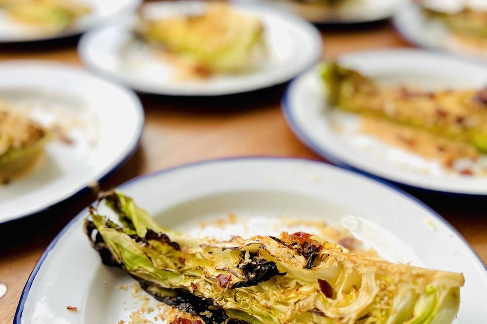 Charred cabbage caesar