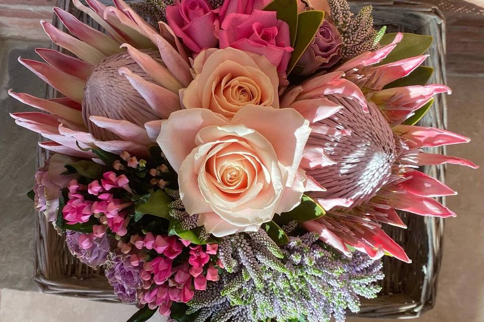 Hand-tied bride protea bouquet