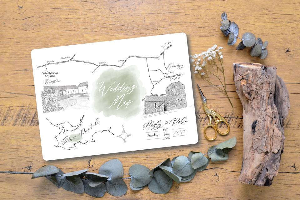 Wedding map - Gower, Wales