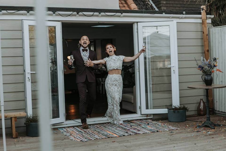 Coming outside as Mr and Mrs