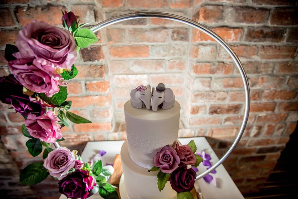 Two tier cake, floral hoop