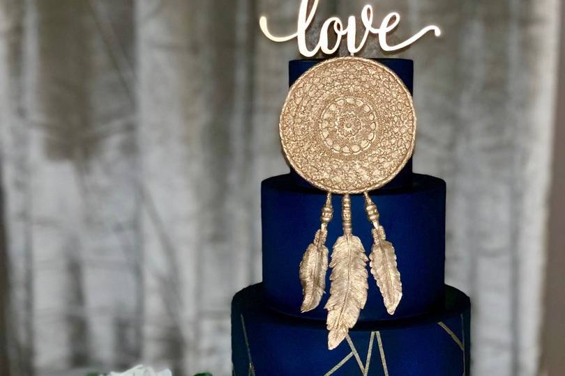 Navy dreamcatcher wedding cake