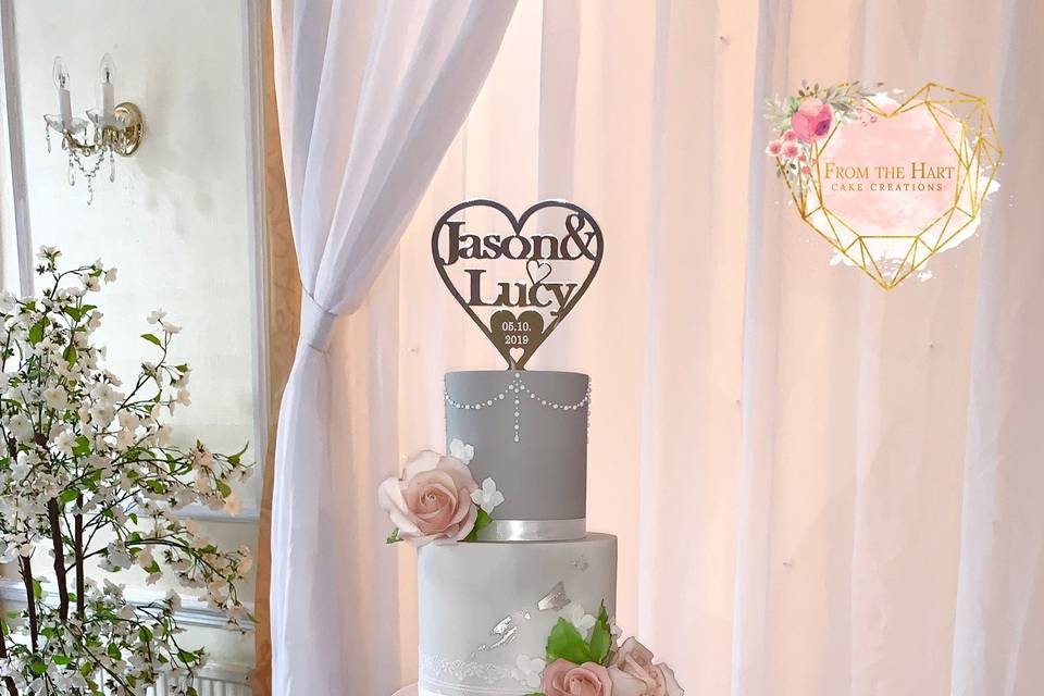 Grey & blush wedding cake