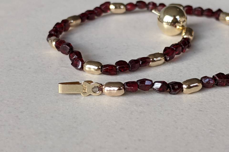 Garnet and gold beads