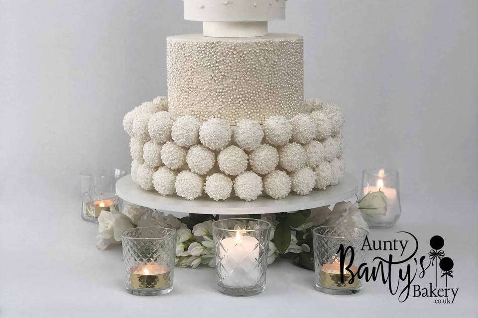 Pearl Drip Wedding Cake