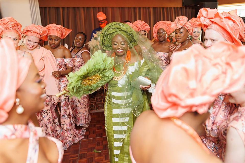 Nigerian bride dancing in