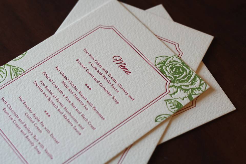 Letterpress Menus