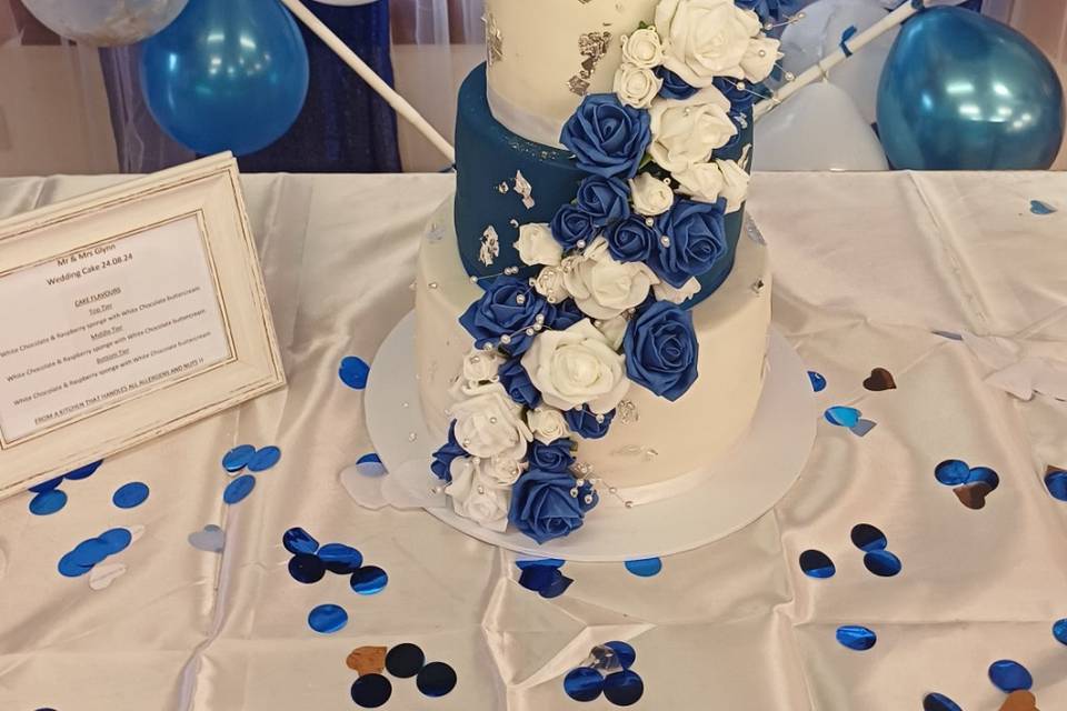 Royal navy blue and white cake