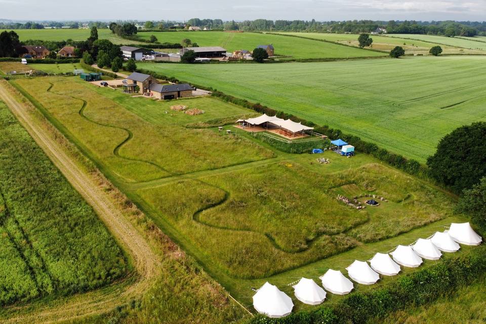 Aerial shot of wedding set up