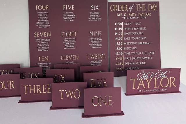 Burgandy and gold 3D signage