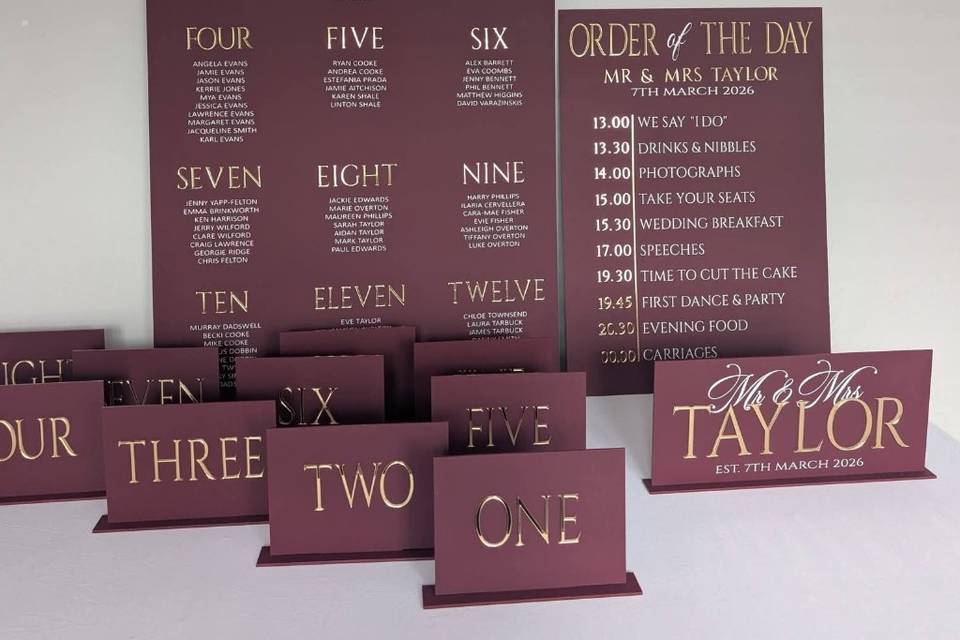 Burgandy and gold 3D signage