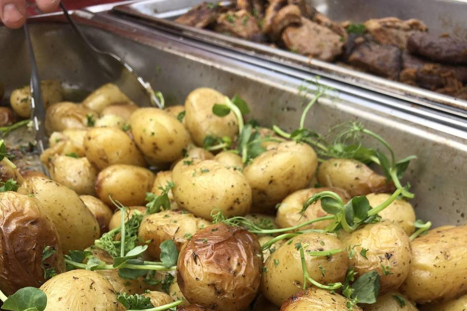 Warm roasted new potatoes