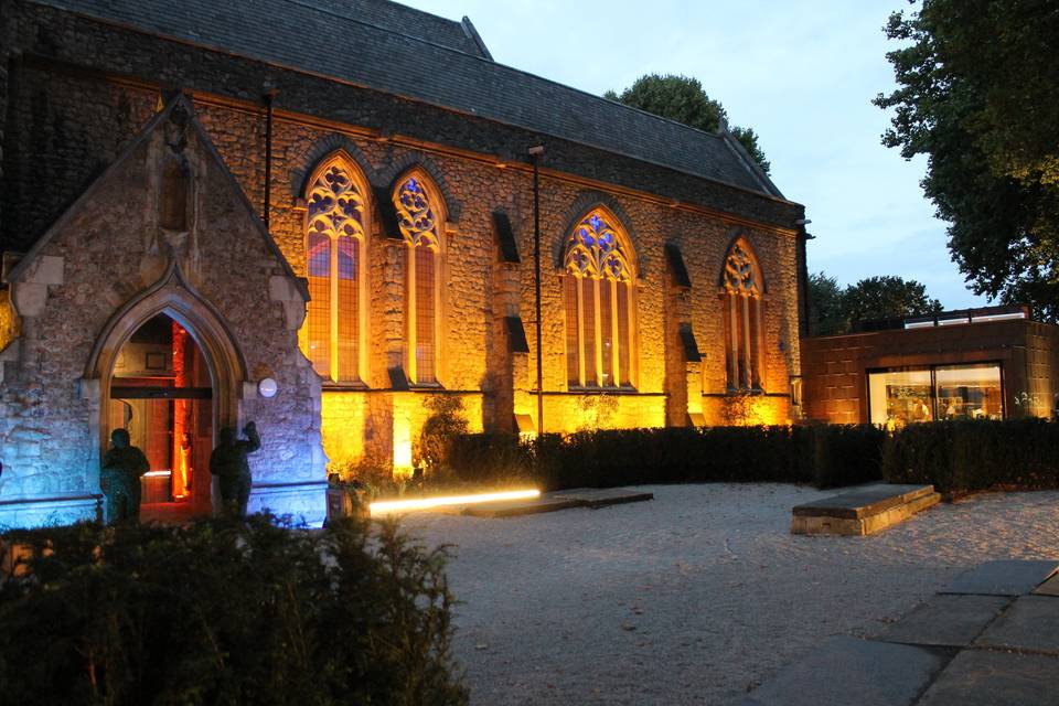 Illuminated front at Garden Museum