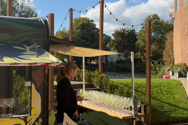Horsebox bar in courtyard