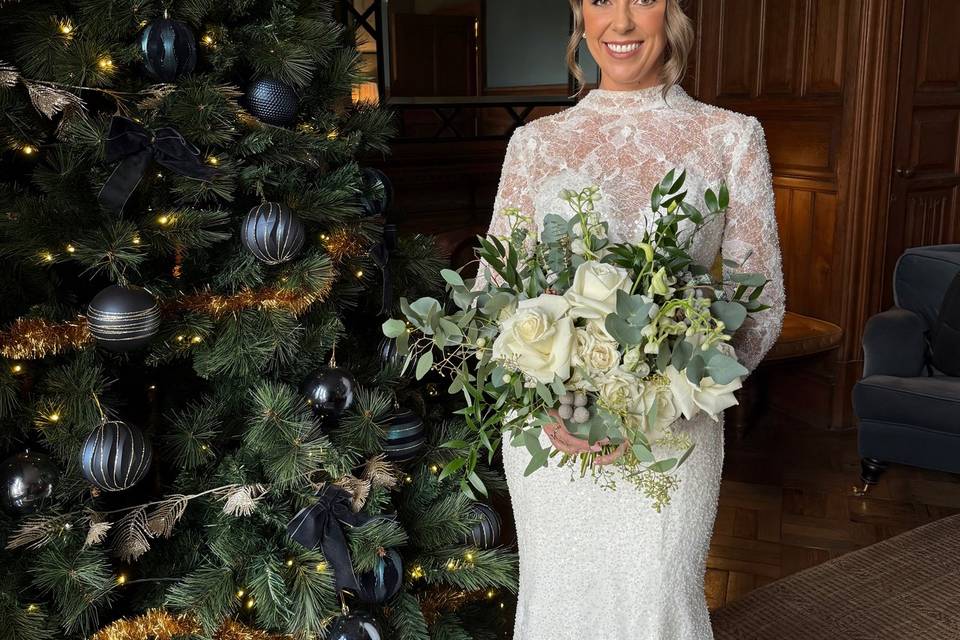 Hair up for high neck dress