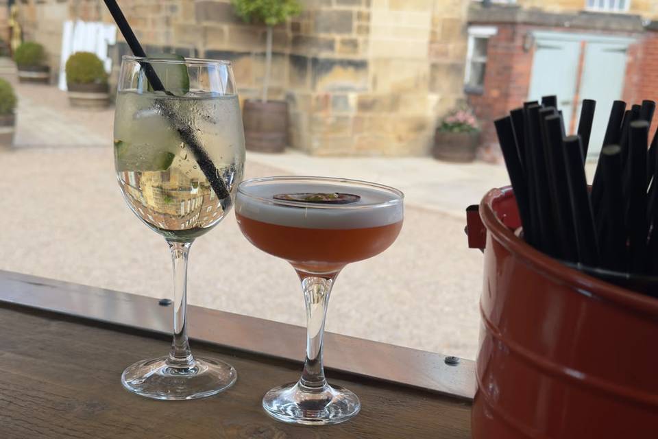 Horsebox bar in courtyard