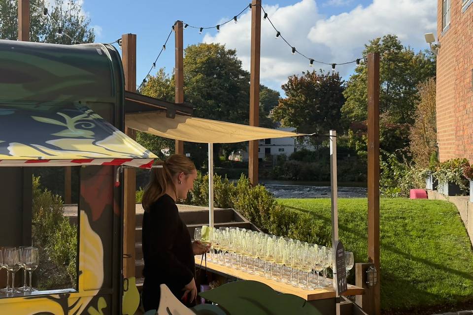 Horsebox bar in courtyard