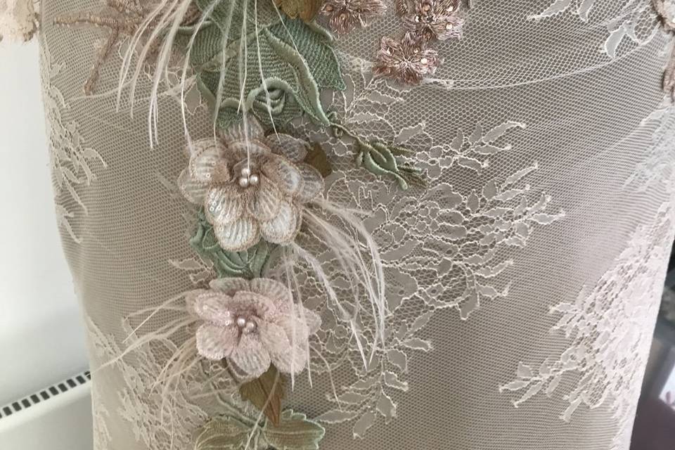 Appliqué flowers and lace