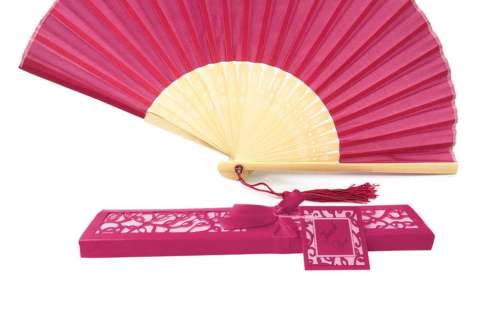 Pink Fabric Fan With Gift Box