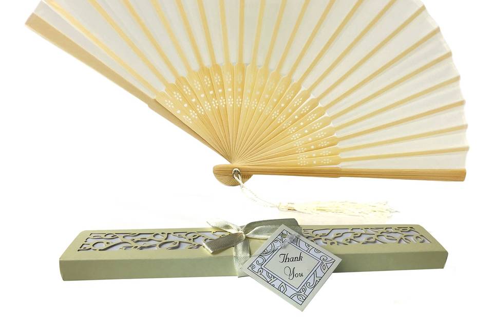 Ivory Fabric Fan With Gift Box