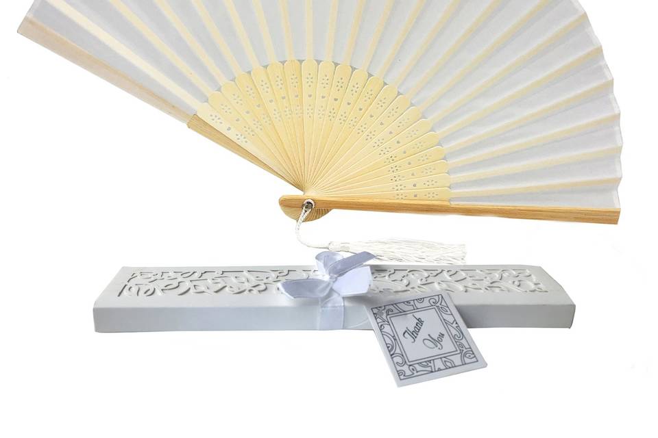 White Fabric Fan With Gift Box