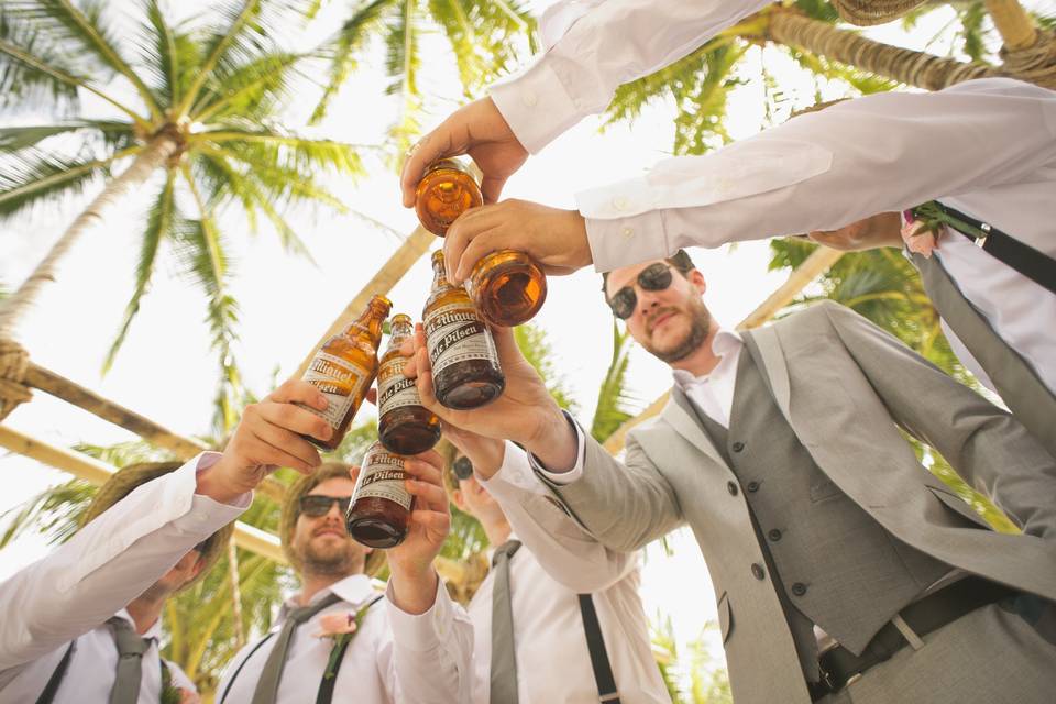 Wedding party toasting