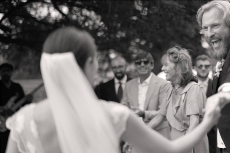 Cinematic B&W reception dance