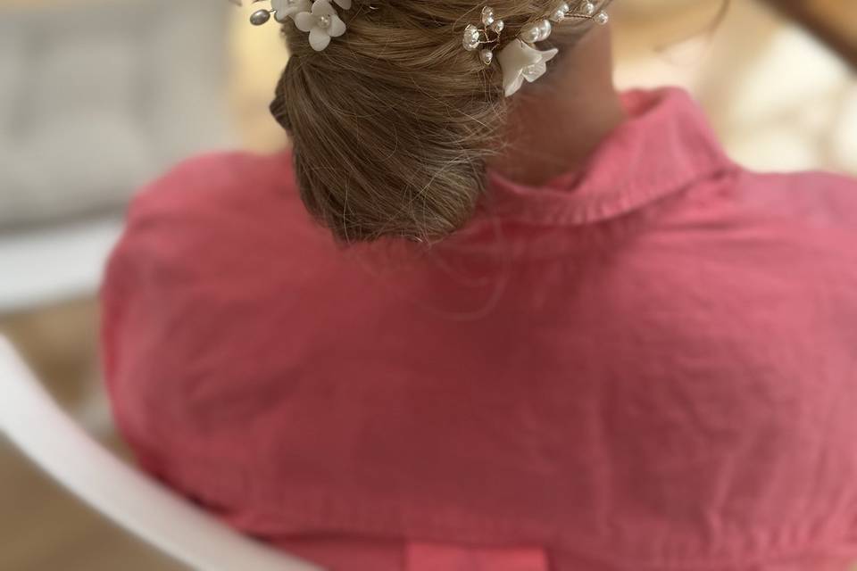 Hair up but softer.