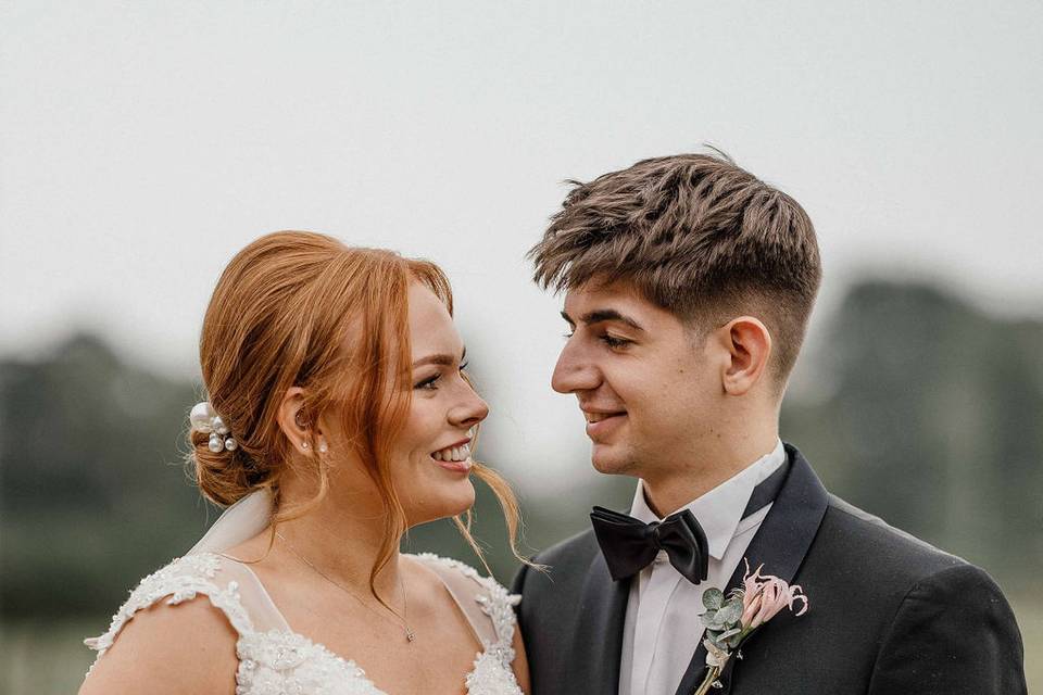 Bride and Groom on the Lawn