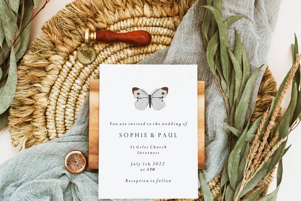 White Butterfly Invite