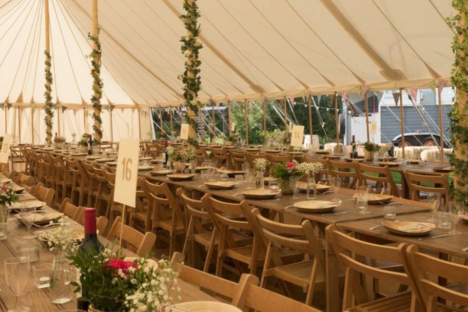 Marquee with flower garlands