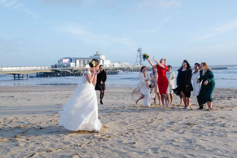 The chaos with a bouquet toss