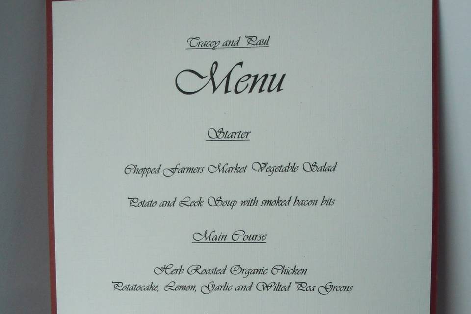 Bow design menu card