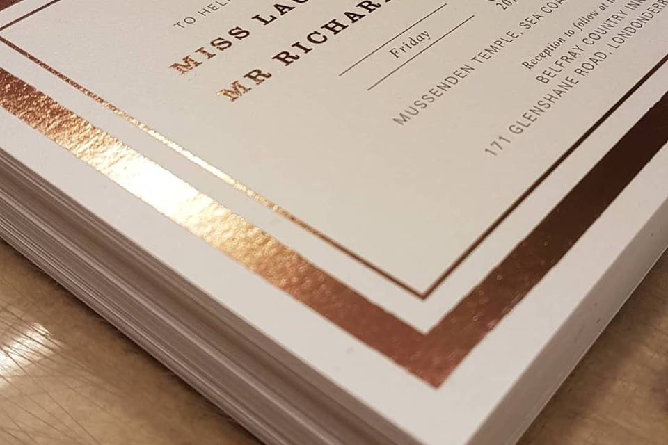 Gold foil wedding stationery