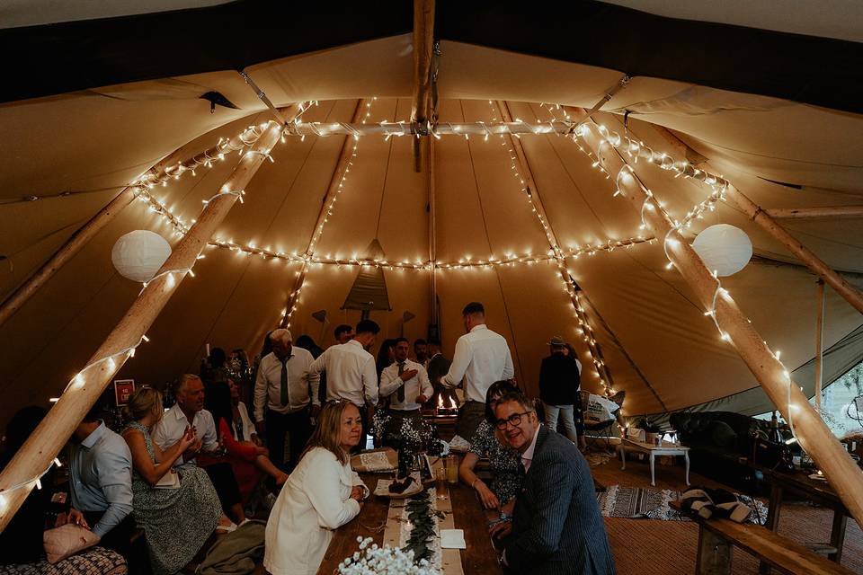 Fairy lights in the tipis