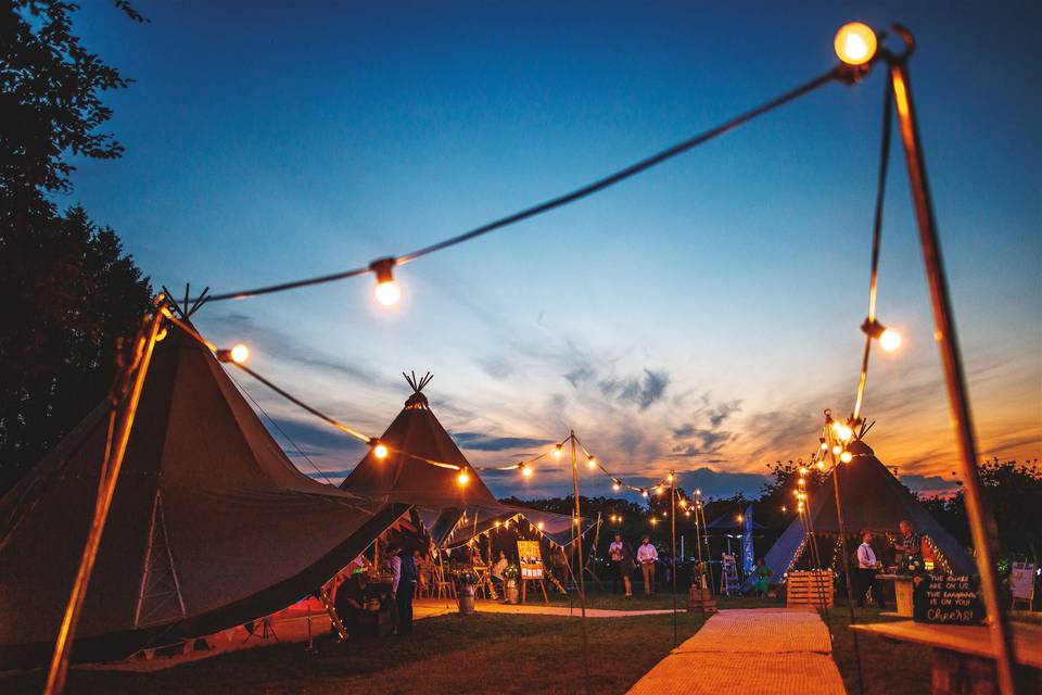 Tipis at night